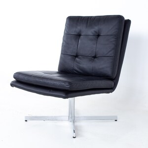 Mid Century Black Leather and Chrome Slipper Lounge Chair mcm image 3