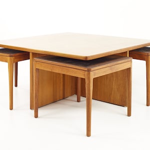 Kipp Stewart for Drexel Declaration Mid Century Black Laminate and Walnut Nesting Table Set mcm image 4