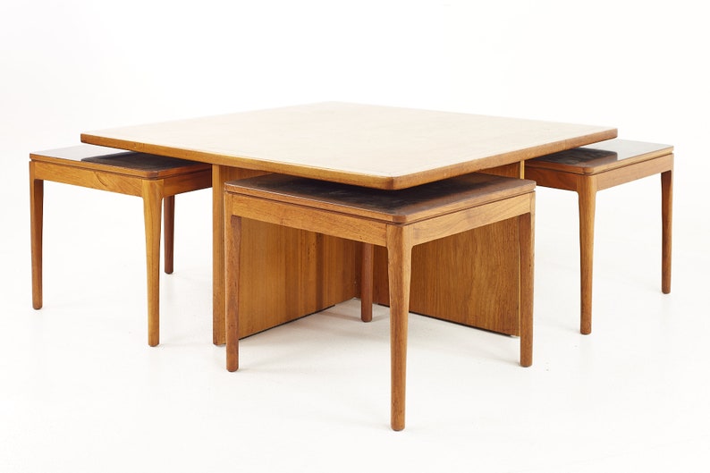 Kipp Stewart for Drexel Declaration Mid Century Black Laminate and Walnut Nesting Table Set mcm image 4