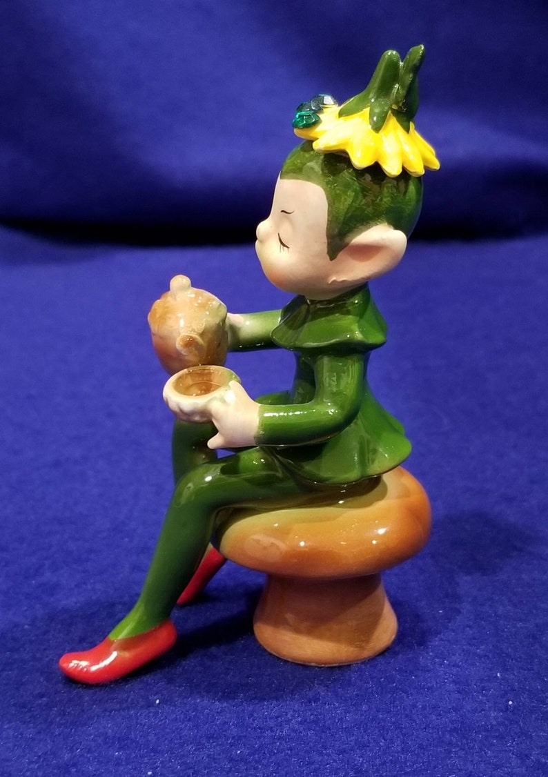Vintage Josef Original Pixie Elf Figurine Pouring Cup of Tea Etsy