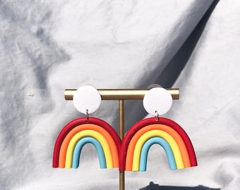 Classic Colorful Rainbow Clay Earrings | Polymer Clay Earrings | Handmade | Dangle Earrings