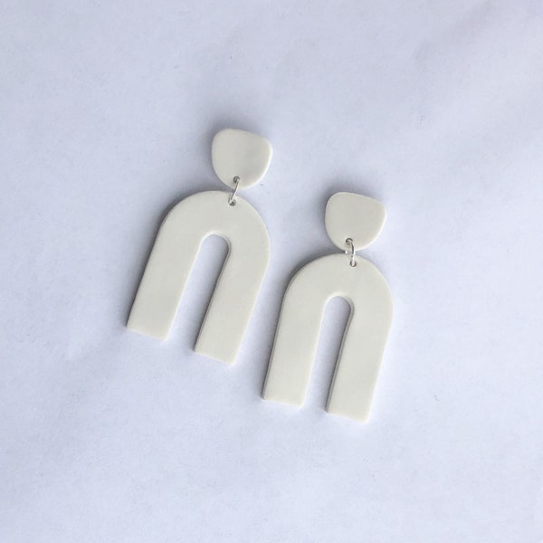 White Arch Earrings | Handmade Polymer Clay Jewelry| Minimalist | Everyday Jewelry