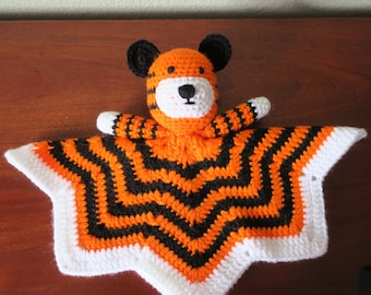 Crochet Tiger Security Blanket baby shower gift newborn blankie tiger cat lion zoo animal blanket toy