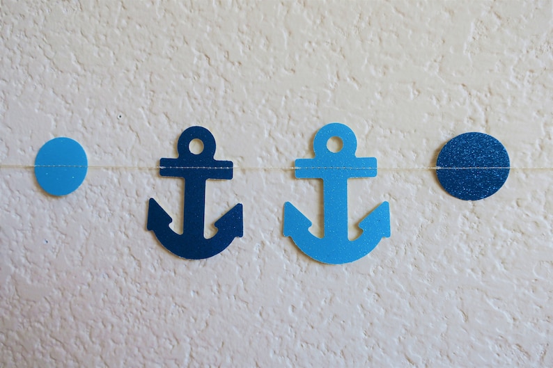Anchor Garland shimmery blue teal navy sea theme cruise anchor banner party supplies decor boys birthday sea creature navy theme ocean water