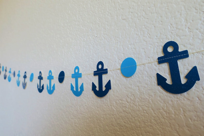 Anchor Garland shimmery blue teal navy sea theme cruise anchor banner party supplies decor boys birthday sea creature navy theme ocean water