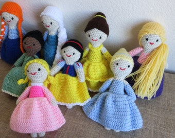 Crochet Princess Toys Disney Inspired cinderella anna elsa aurora belle rapunzel tiana snow white disney princess toy amigurumi disneyland