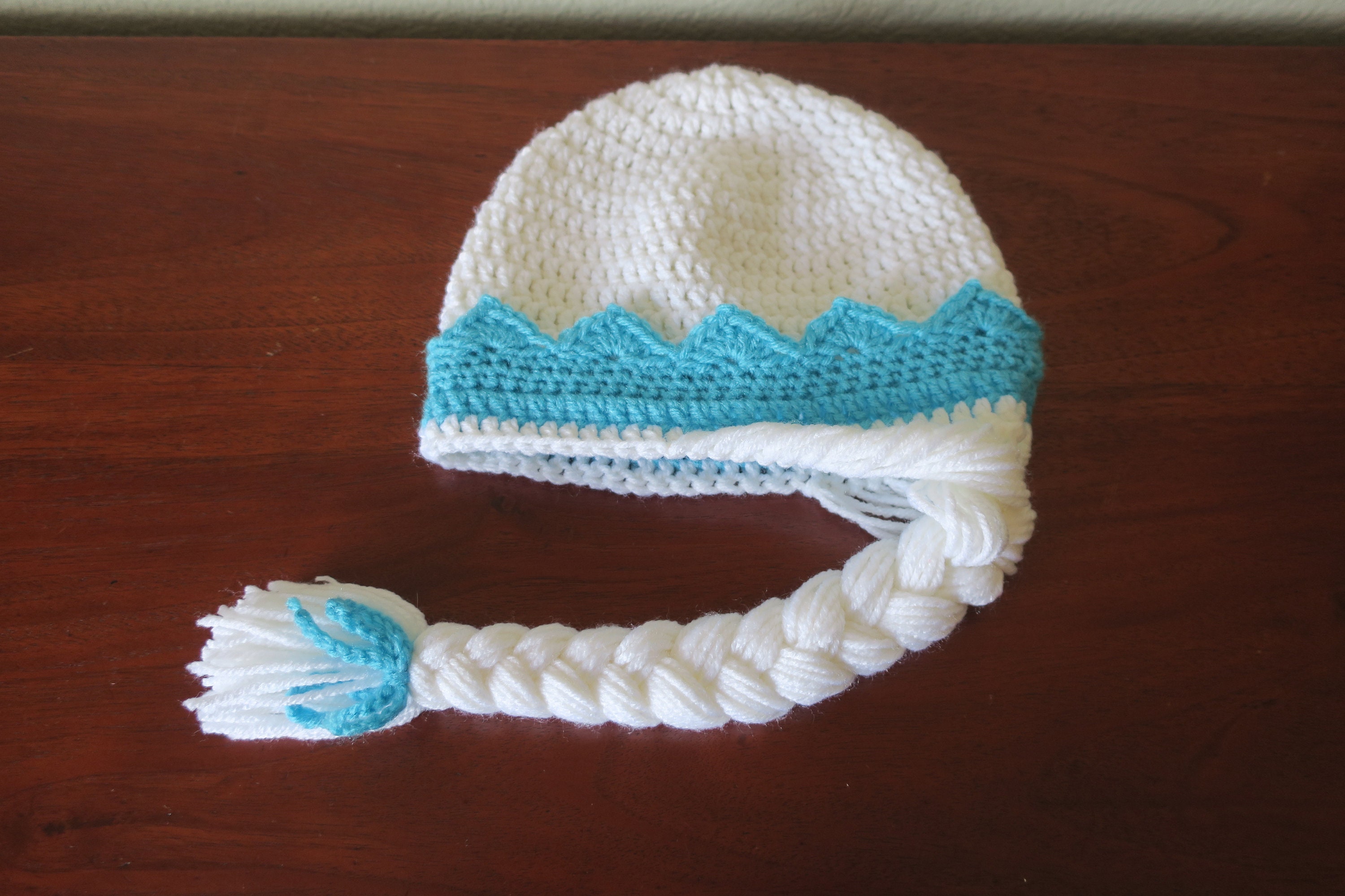 Custom Frozen Inspired Elsa Hand Crochet Hat With Long White Hair, size  3-5years