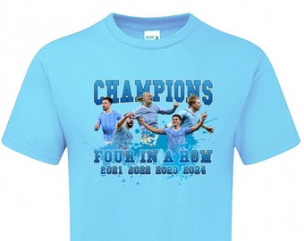 2024 CITY Champions Of England TSHIRT 4 in a Row Fanmade Players Squad MENS