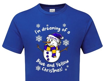 Leeds Blue and Yellow Christmas Snowman Tshirt Mens Fanmade Merchandise
