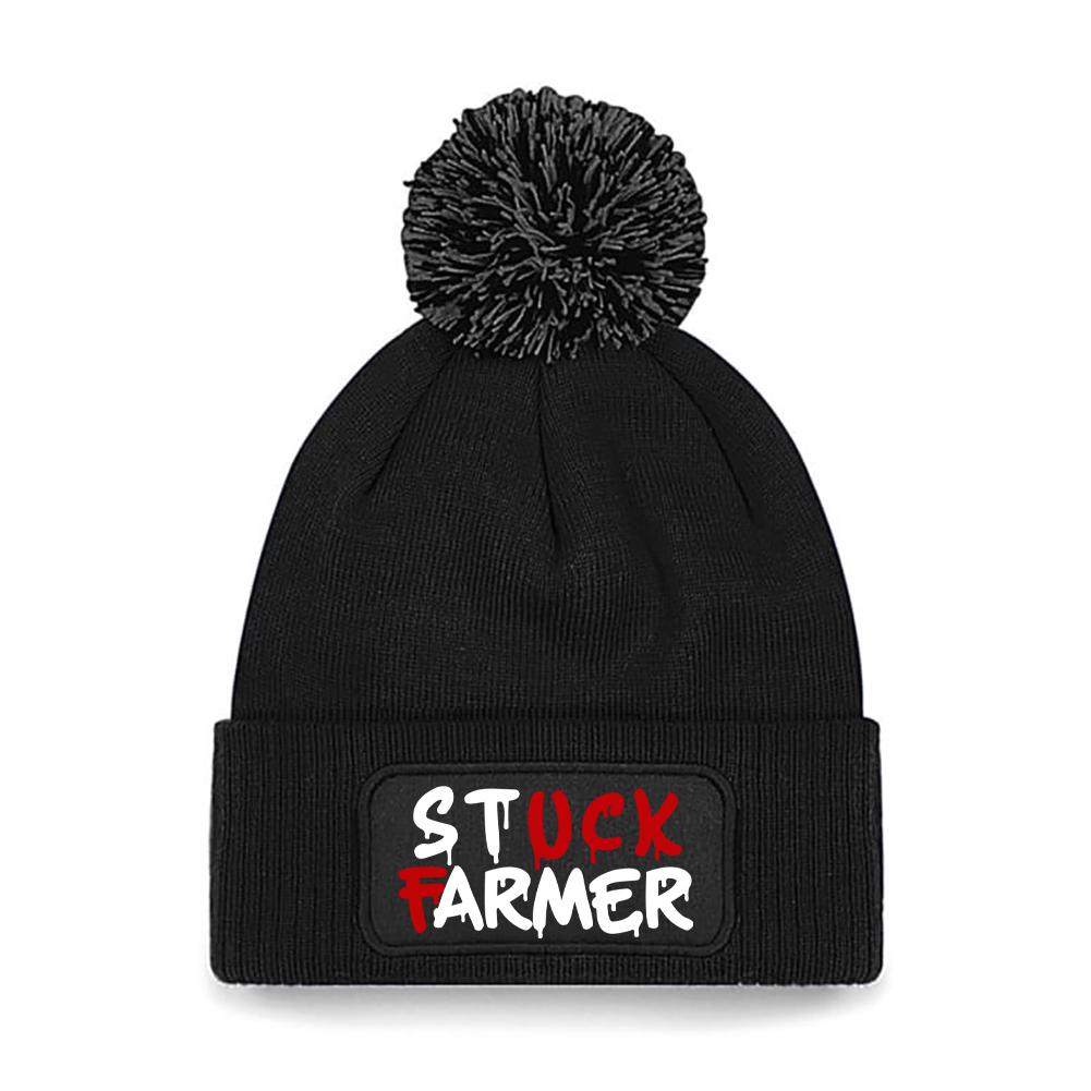 Result 'Stuck Farmer' Beanie Hat – Anti Kier Starmer Logo – Funny Christmas Gift For Men, One Size Black Acrylic Knit