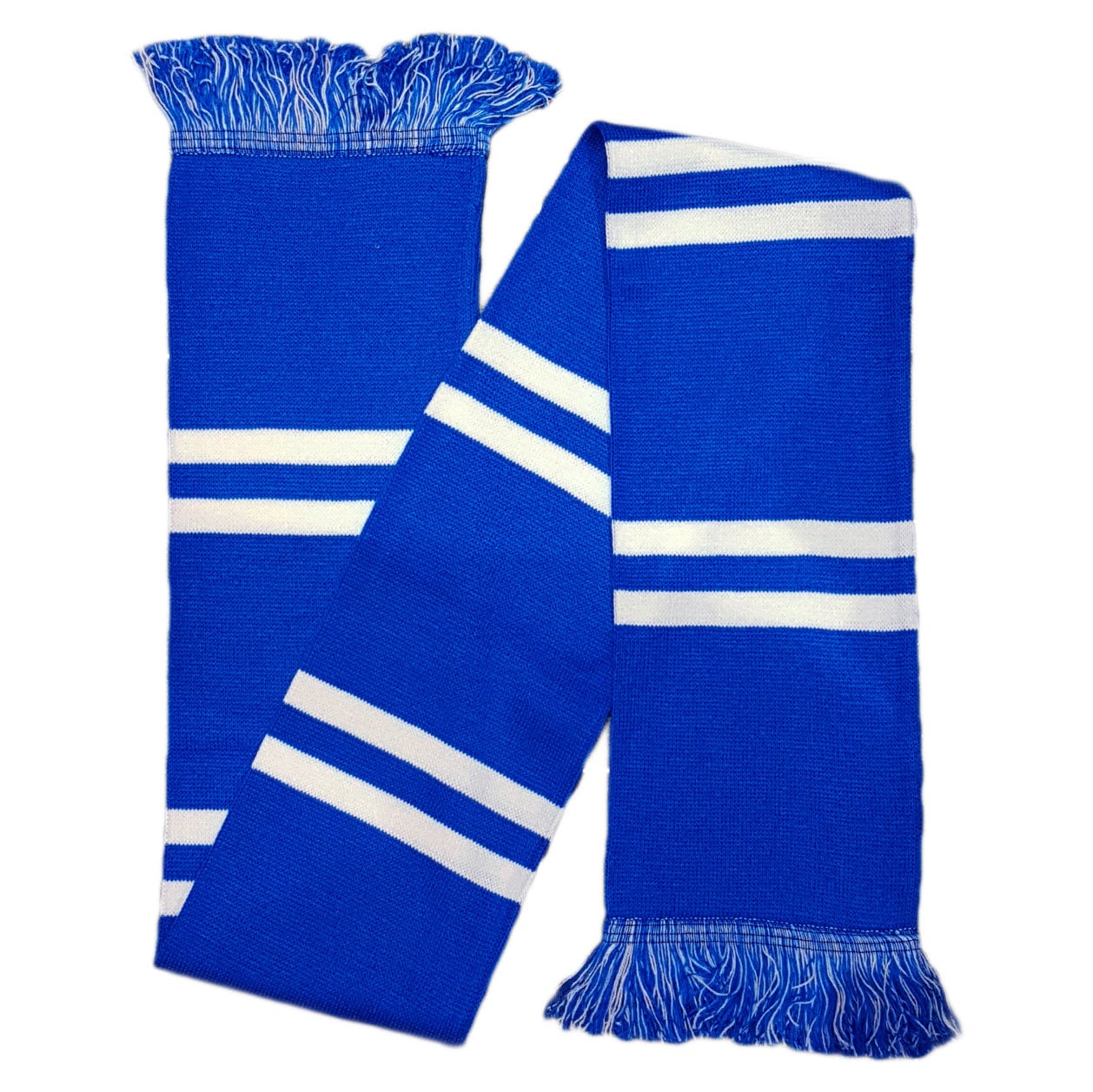 Royal Blue & White Scarf NS Jacquard Knitted Classic Bar Narrow Pin
