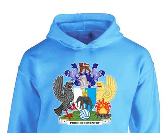 Childrens Coventry City Large Crest HOODIE Unofficial Kids NO DRAWSTRINGS