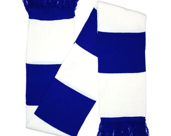 Royal Blue & White Scarf Jacquard Knitted Classic Bar Stripe