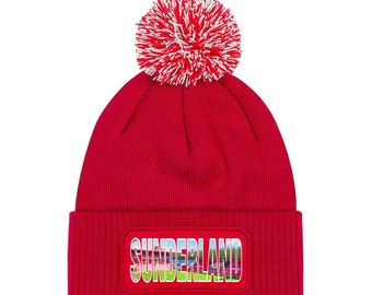 Sunderland Stadium Fanmade BOBBLE HAT Printed Logo Red Pompom
