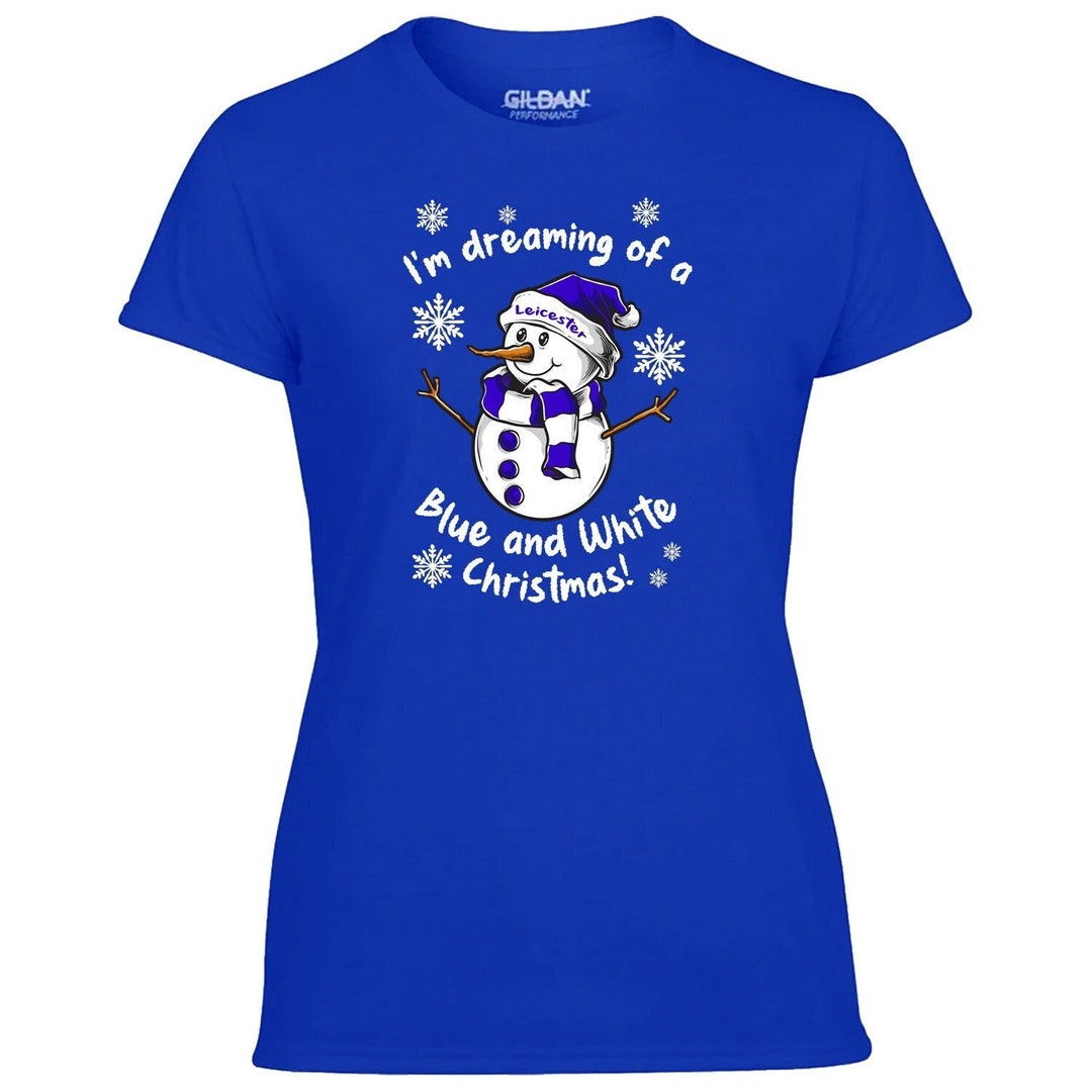 Leicester Blue and White Christmas Snowman Tshirt Womens Fanmade