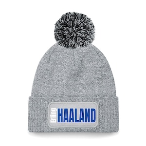 Manchester City Erling HAALAND Fanmade NAVY Letters Bobble Hat Printed Logo