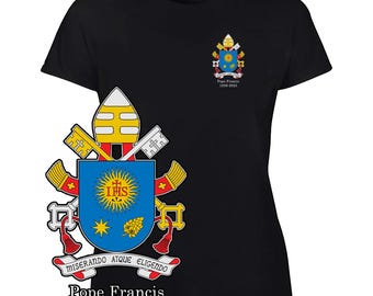 Pope Francis 1936-2025 Tshirt Papal Coat of Arms POCKET Unofficial Merchandise Womens