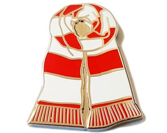 Red & White Scarf Style PIN BADGE 25mm