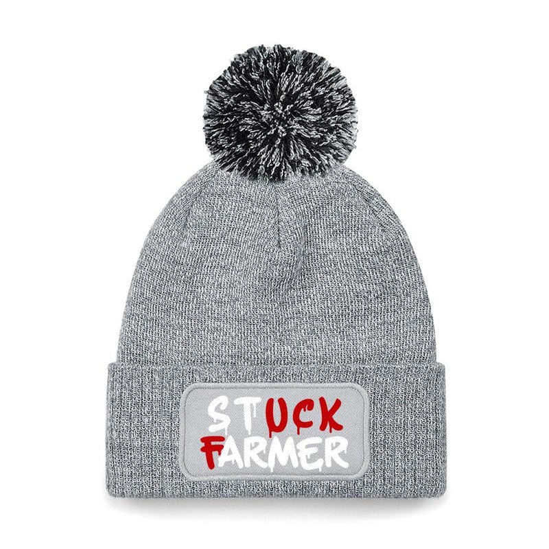 thumbnail image 2 of Result 'Stuck Farmer' Beanie Hat – Anti Kier Starmer Logo – Funny Christmas Gift For Men, One Size Black Acrylic Knit 2 of 5