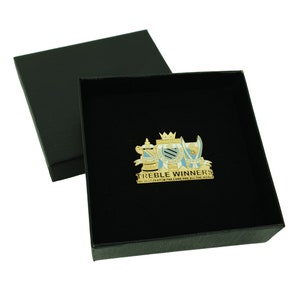 TREBLE Manchester City Trophies 2023 BADGE in a Large Gift Box Champions Winners Pin (38x28mm)