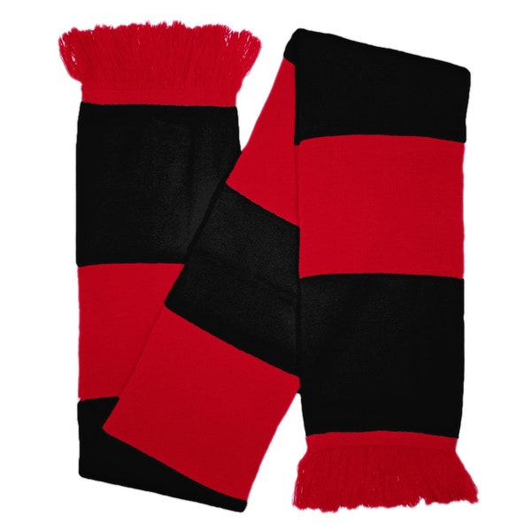 Red & Black Scarf Jacquard Knitted Classic Bar Stripe