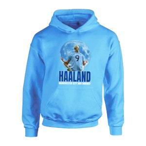Childrens Erling HAALAND Blue Moon City Hoodie Fanmade Manchester NO DRAWSRINGS