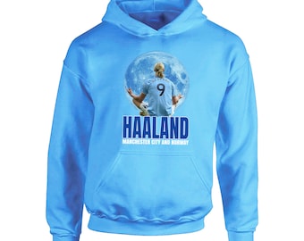 Kinder Erling HAALAND Blue Moon City Hoodie Fanmade Manchester OHNE ZEICHNUNGEN