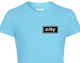 CITY Pocket Logo TSHIRT Unofficial Mancunian Oasis Inspired Design Manchester WOMENS