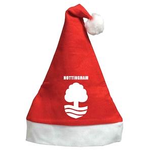 May include: Red and white Santa hat with the city of Nottingham's crest and the word "NOTTINGHAM" printed on the front.
