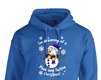 Leeds Blue & Yellow Snowman Christmas Hoodie Mens and Womens Fanmade Merchandise