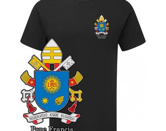 Pope Francis 1936-2025 Tshirt Papal Coat of Arms POCKET Unofficial Merchandise Mens