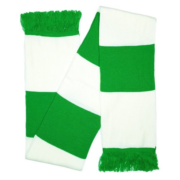 Green & White Scarf Scarf Jacquard Knitted Classic Bar Stripe