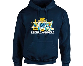 TREBLE Manchester City Trophies 2023 HOODIE Meister Winners Europe England Cup