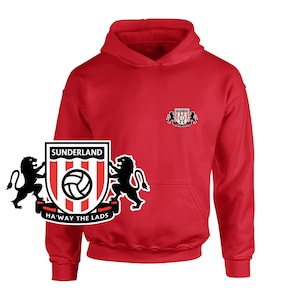 Barnhuvtröja med Sunderland-logotyp och fickmärke, tillverkad av fans, inofficiell merchandise, UTAN DRAGSNÖREN