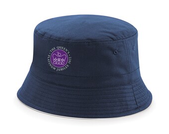 70th Queen Platinum Jubilee NAVY Bucket Hat Printed Logo Emblem Elizabeth II