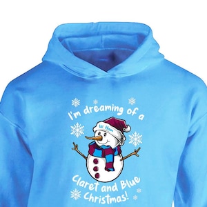 Barn W. Ham Claret & Sky Blue Snowman Christmas Hoodie Fanmade Merchandise Barn UTAN DRAGSNÖREN