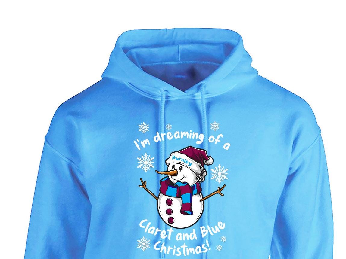Burnley Claret & Sky Blue Christmas Hoodie Mens and Womens Fanmade Merchandise
