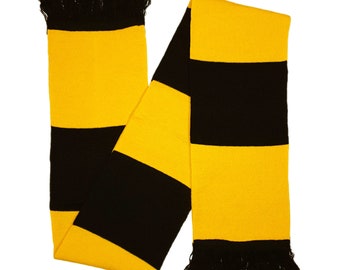 Black & Gold / Amber / Yellow Scarf Jacquard Knitted Classic Bar Stripe