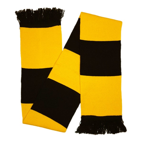 Black & Gold / Amber / Yellow Scarf Jacquard Knitted Classic Bar Stripe