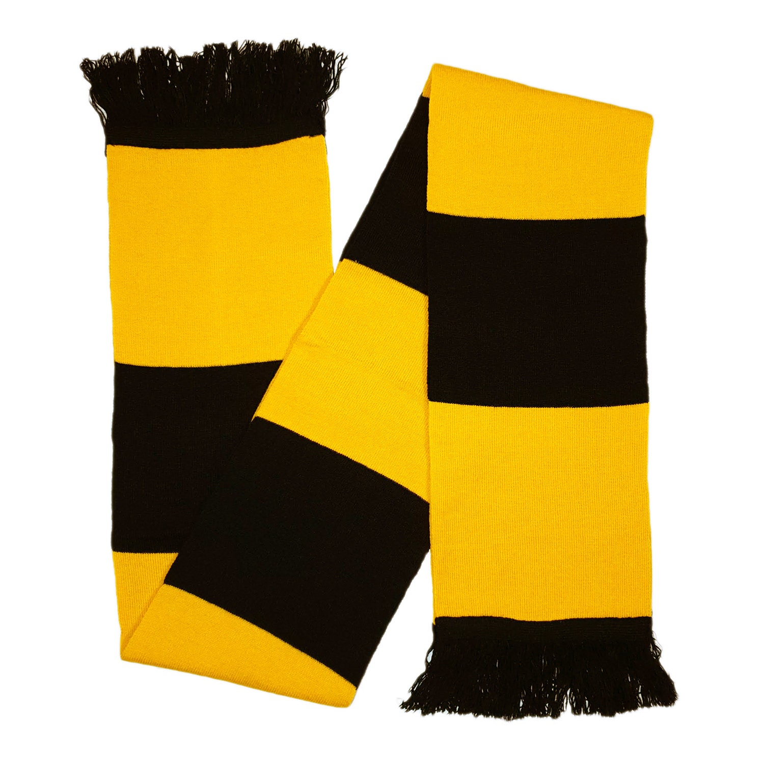 Black Gold Amber Yellow Scarf Jacquard Knitted Classic Bar Stripe
