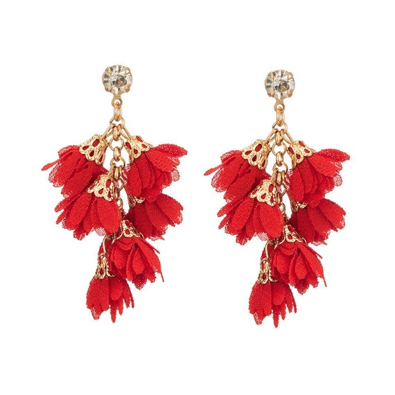 Red Flower Cluster Pendant Earrings | Etsy