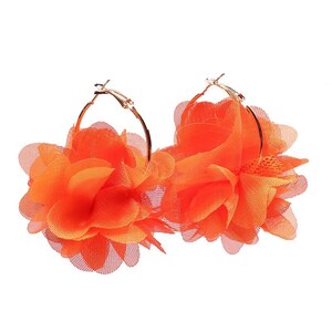 Orange Cloth Cluster Hoop Earrings