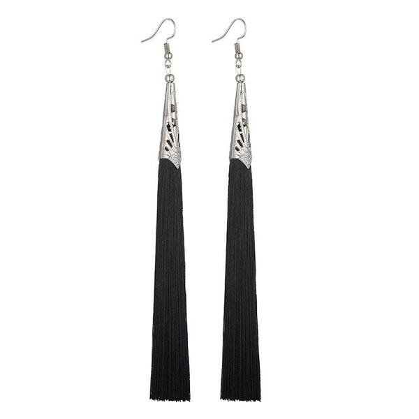 Black Long Tassel Earrings