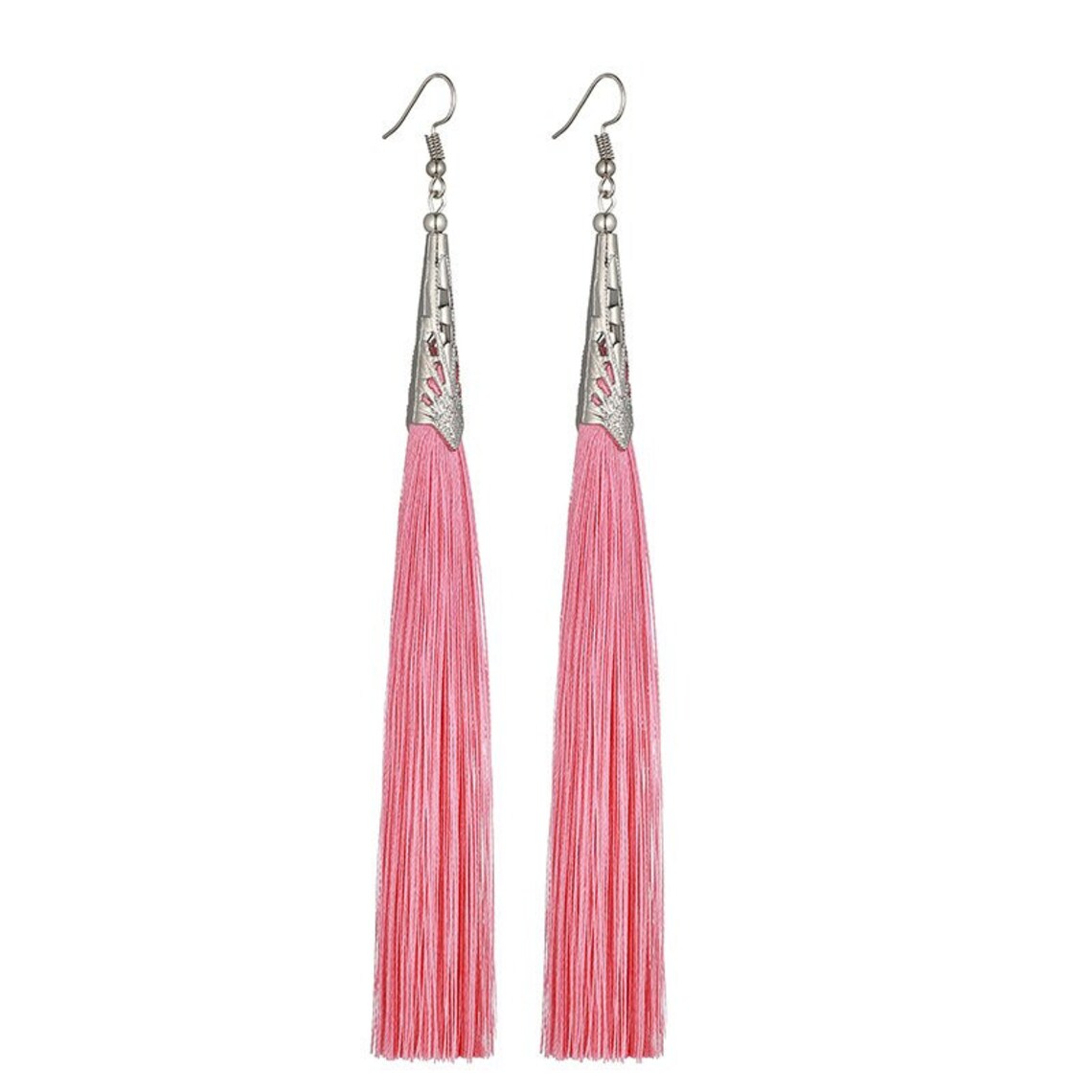 Light Pink Long Tassel Earrings Etsy