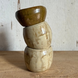 Vintage Raku Style Cups with Earthy Colors Wabi Sabi Texture Stackable Miniature Succulent Pots Home Natural Chic