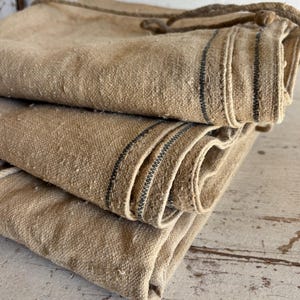 Antique 1930&#39;s Large Grain Sacks with Blue Trim RUSTIC & HEAVY Fabric Upholstery Creative Sewing Bags Upcycled Organic Fabric