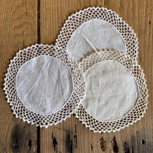 3 Vintage crochet Doilies, Tea Coasters, Mise en place, Altar Chalice Doily