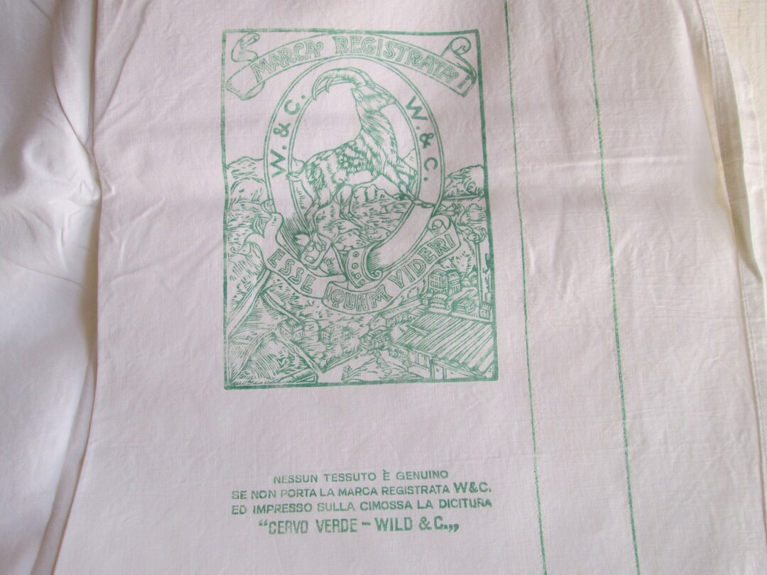 Antique Rare Green Deer W&C Registered Trademark Double Cotton Sheets