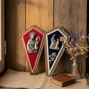 2 iconos sagrados de peltre cincelado vintage de la década de 1960 - Cabeceros - Italianos