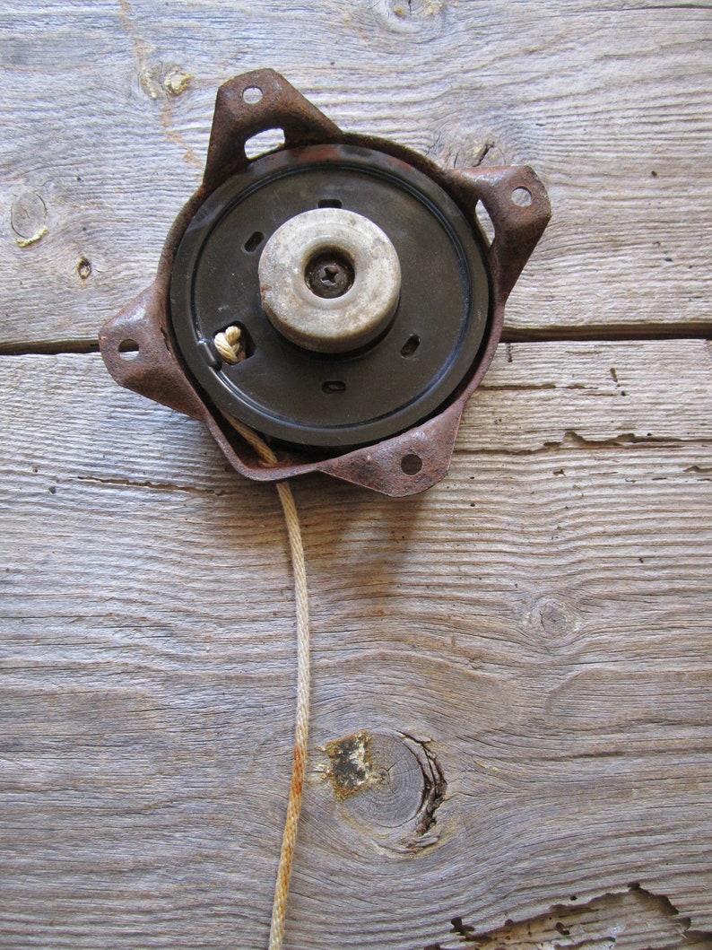 Vintage 1960 Starter motor water engine Pull starter Industrial decor Rusted metal Steampunk decor Altered art Assembled Mixed media Diy